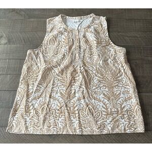 LOFT Women's Tan White Paisley Sleeveless Top Size XL